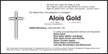 Traueranzeige von Alois Gold von Pegnitz-Zeitung